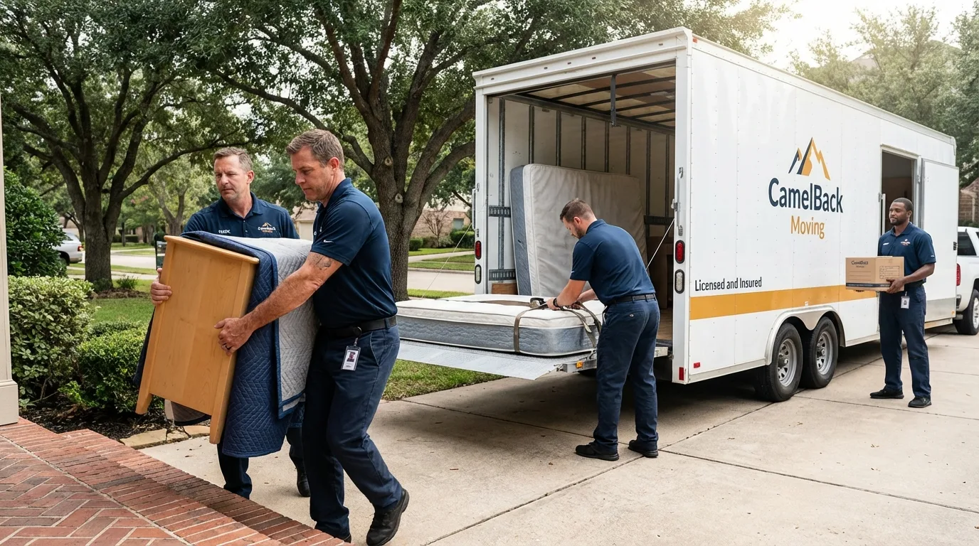 Crew loading residential truck for cross-state move from Urbana, OH